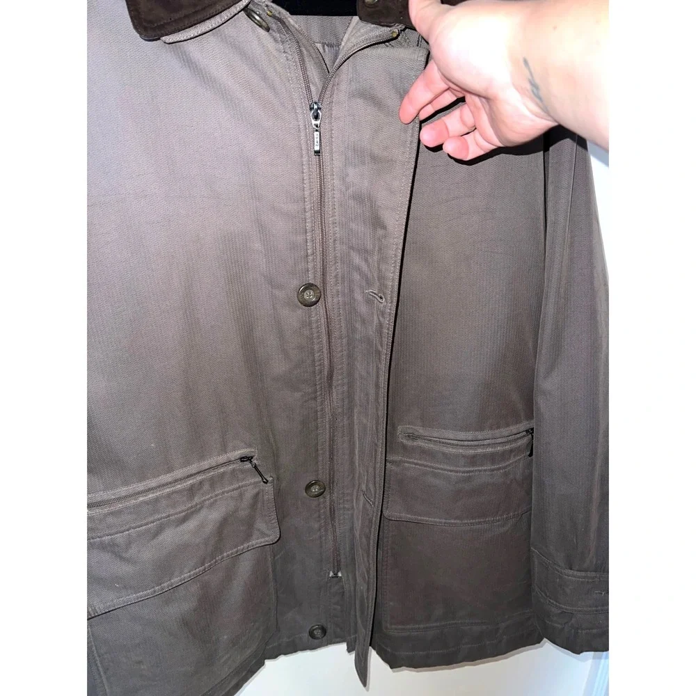 John Henry Men's Field Barn Coat Jacket Brown XL Corduroy Collar Heavyweight GUC